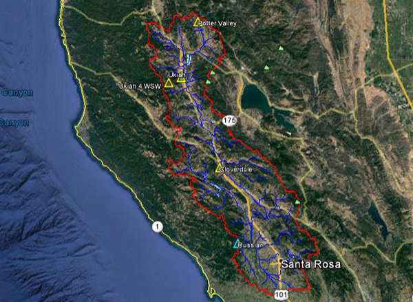 Aerial view of Petaluma river basin.