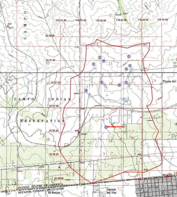 Location of springs in Tierra del Sol 