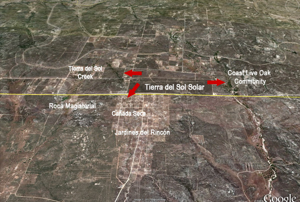 Aerial view of Tierra del Sol Solar and vicinity.