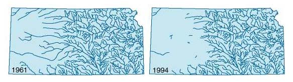 Major perennial streams in Kansas: 1961 vs 1994