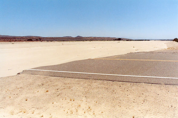 Washed out road crossing on the Mojave river, Hellendale, California