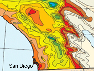 Mean annual precipitation<br>in San Diego County