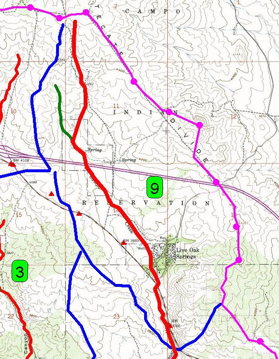  Map of the headwaters of Campo-Tecate Creek, near Live Oak Springs, San Diego County, California