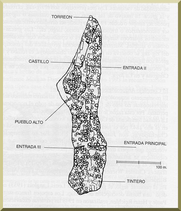 Sketch of the fortified city of Kuelap